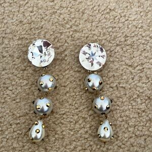 Clip on Sparkling Silver and Gold Dangle Earrings with Clear Crystals